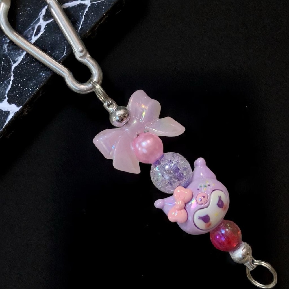 Kuromi Cute Pink & Purple Keychain, Bag, &  Backpack Charm hello Kitty family - Picture 2 of 5